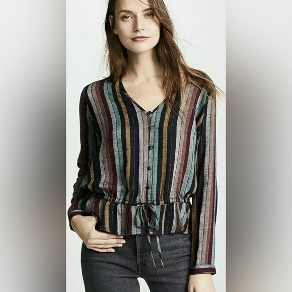 Rails Beaux Varadero Stripe Linen Blend Long Sleeve Blouse - Picture 1 of 8